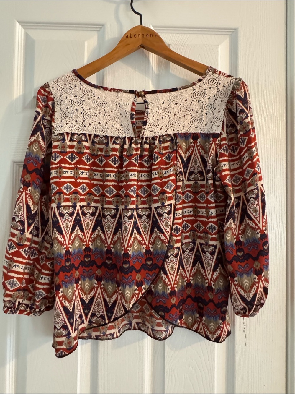 Boho Lace-Yoke Printed Blouse - Red Multi